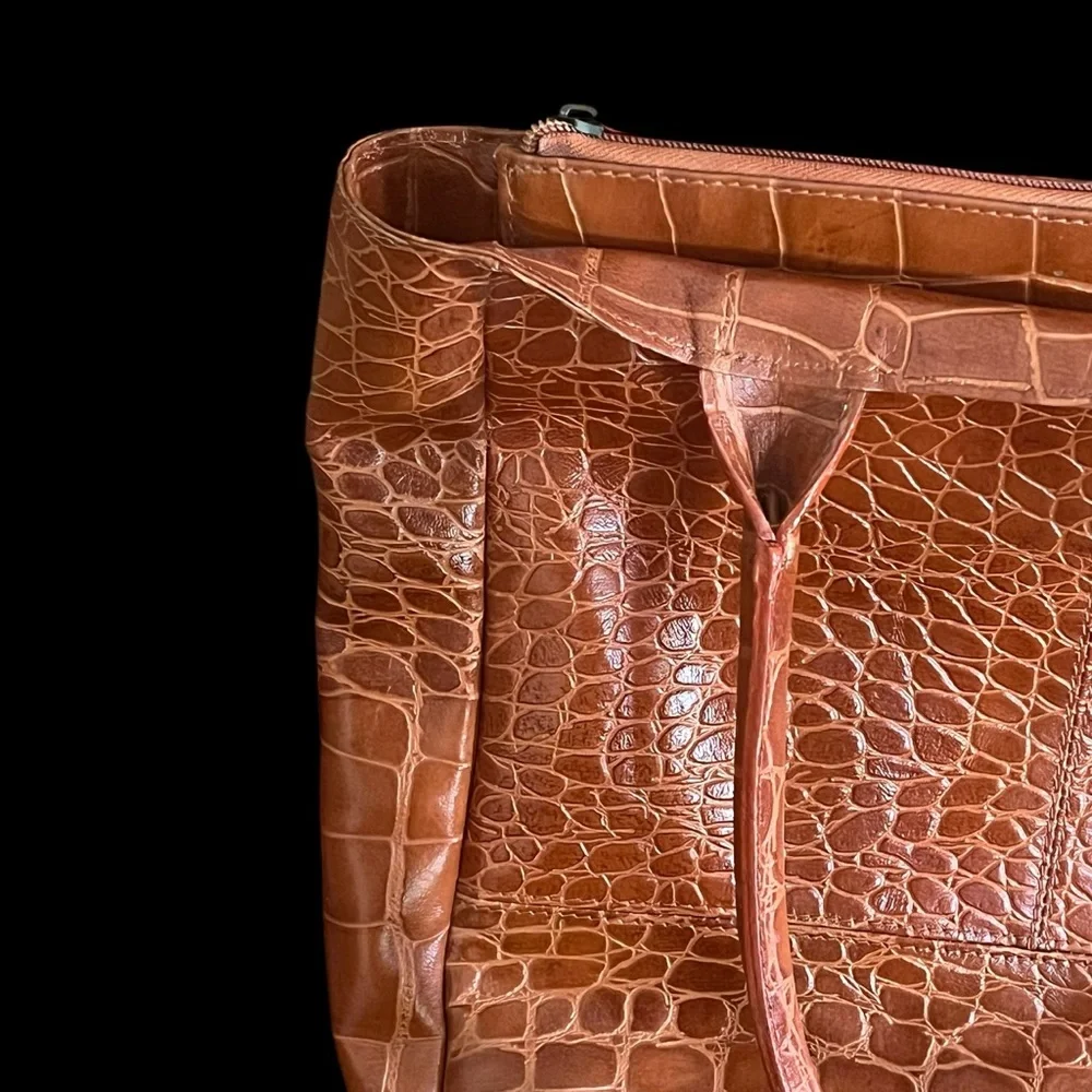 Chico’s Burnt Orange Croc-Embossed Leather Purse | NWOT | Structured Work Bag